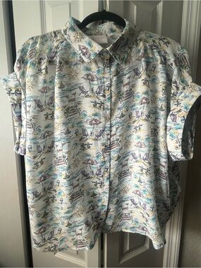 Zac & Rachel women’s light weight beach pattern button up shirt size XL